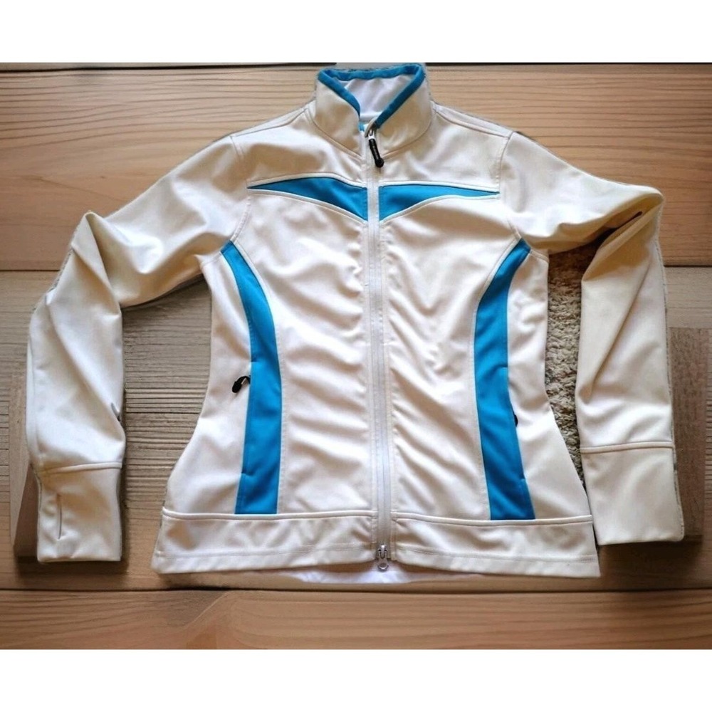 Roper‎ Performance Jacket Womens Small White Blue Excellent Full Zip Thumbholes